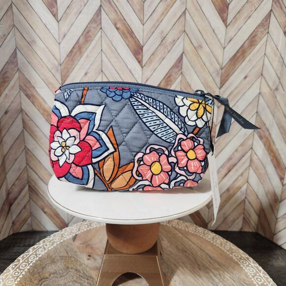 NWT Vera Bradley Tropical Evening Gray Floral Mirror Cosmetic Bag Mini Pouch - Picture 1 of 8